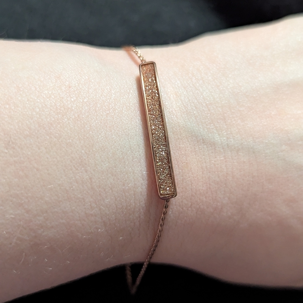 Copper Tone Sparkle Glitter Bar Slide Knot Closure Statement Bracelet